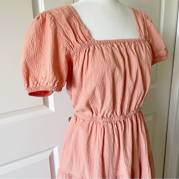 & Other Stories Tiered Puff Sleeve Open Back Cotton Midi Dress Size Large - Picture 5 of 15